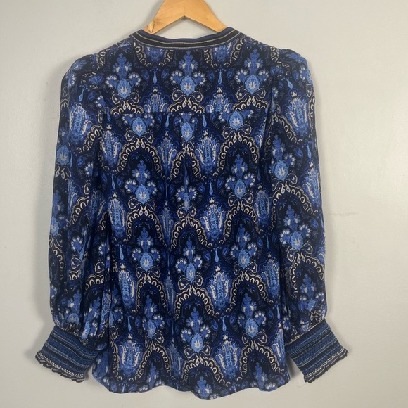Alice + Oliva Shelia 100% Silk Blouson sleeve blouse blue black size XS - Picture 7 of 7